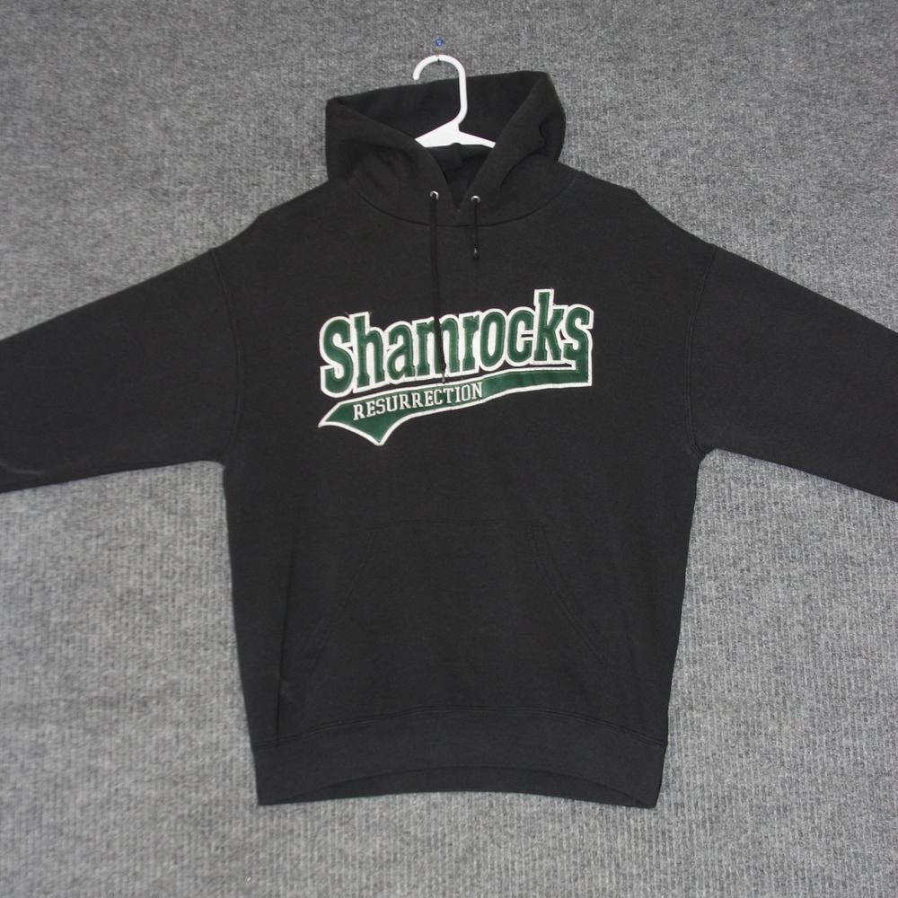J America Hoodie Mens S Black Shamrocks Resurrection Sweatshirt Graphic Print